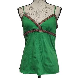 Vintage Y2K Poetry Green Embroidered Babydoll Cami Top Medium Fairy Whimsygoth